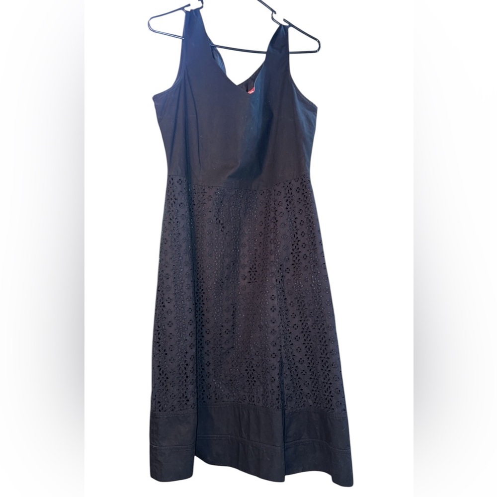 Oscar de la Renta Strapless Black Eyelet A-Line Dress